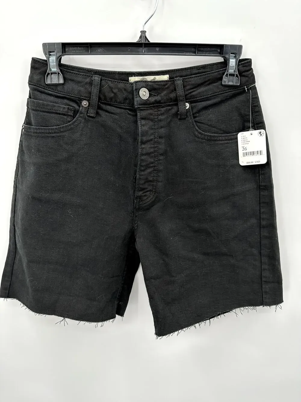 FREE PEOPLE NWT Black Denim Raw Hem Cut Off Shorts // 26